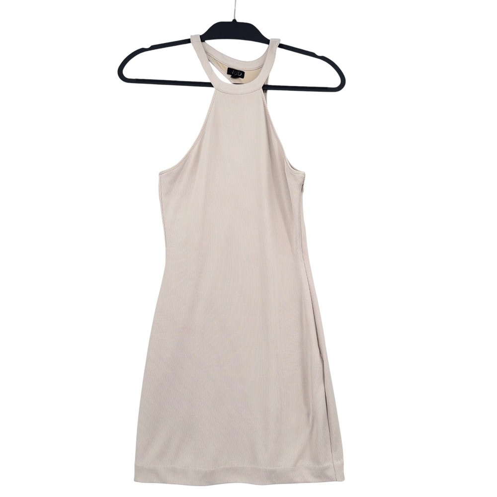 NBD Ribbed Halter Mini Dress Women XS Polyester Spandex Beige